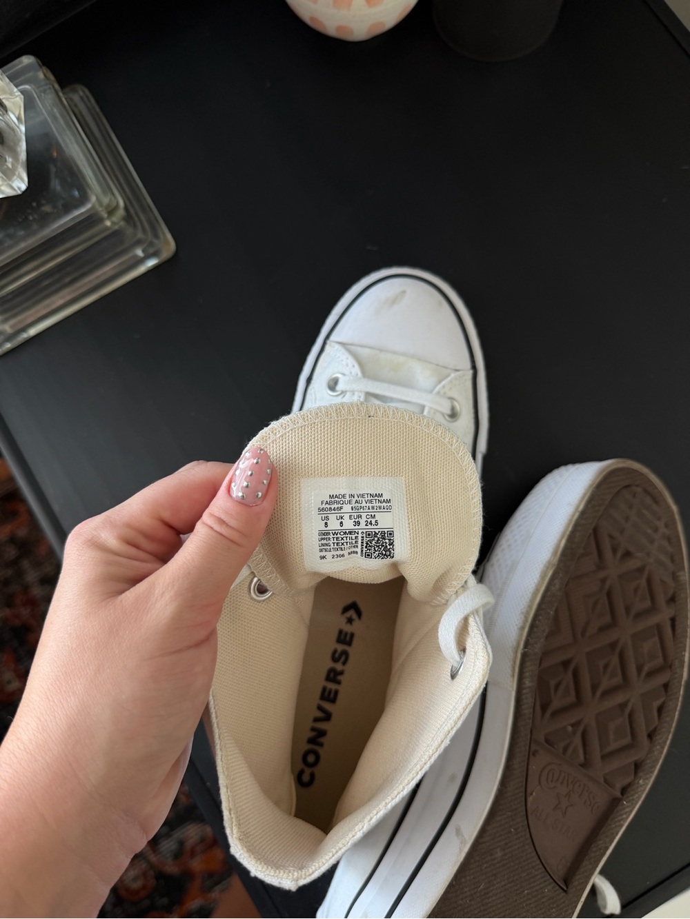 Converse White High Top Sneakers with Black Trim - Picture 6 of 6